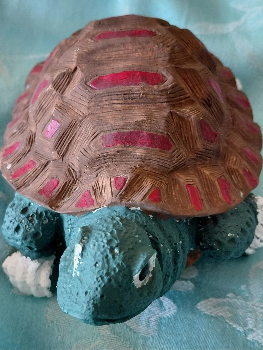 Decorative Turtle Figurine - Brown & Teal with Pink Accents